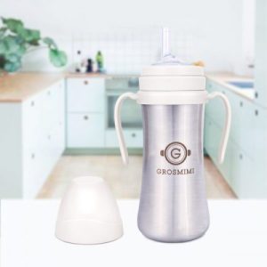 Bình tập uống Grosmimi Stainless Straw CUP 200ml – màu Cream Beige