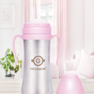 Bình tập uống Grosmimi Stainless Straw CUP 200ml – màu Hồng