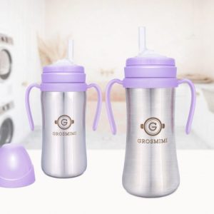 Bình tập uống Grosmimi Stainless Straw CUP 200ml – màu Pure Lavender