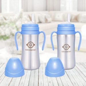 Bình tập uống Grosmimi Stainless Straw CUP 200ml – màu Sky Blue