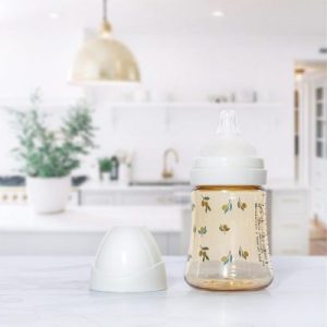 Bình sữa Grosmimi PPSU Olive Feeding Bottle 200ml núm ti dành cho bé 1-3 tháng tuổi – màu Trắng