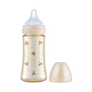 Bình sữa Grosmimi PPSU Cherrish 300ml núm ti số 2 dành cho bé 3-5 tháng tuổi – màu Rose Gold