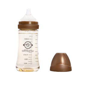 Bình sữa Grosmimi PPSU 300ml và núm ti số 2 dành cho bé từ 5-8 tháng tuổi – màu Gold Brown