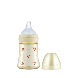 Bình sữa Grosmimi PPSU Cherrish 200ml núm ti số 1 dành cho bé 1-3 tháng tuổi – màu Pure Gold