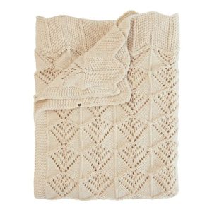 Mền 100% Organic Bibs Knitted Blanket Wavy, size 70x100cm, Ivory