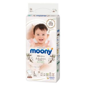 Bỉm – Tã dán Moony Natural size L 38 miếng ( cho bé từ 9-14 kg)
