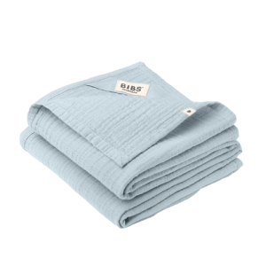 Bộ 2 khăn tắm 100% cotton Organic Bibs Muslin Cloth size 70x70cm, Baby Blue