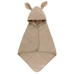 Áo choàng tắm có nón 100% cotton Organic Bibs Kangaroo Hoodie Towel, size 65x65cm, Vanila