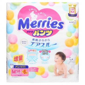 Bỉm – Tã quần Merries cộng miếng size M 58 + 6 miếng (6- 11kg)