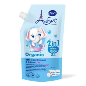 Nước giặt xả hữu cơ kháng khuẩn Amusant 2in1 hương hoa cotton 600ml