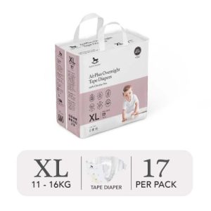 Bỉm tã dán đêm Applecrumby Airplus Overnight Mini Tape size XL – 17 miếng (11 – 16kg)