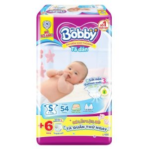 Bỉm – Tã dán Bobby size S – 54+6 miếng (Cho bé 4 – 8kg)