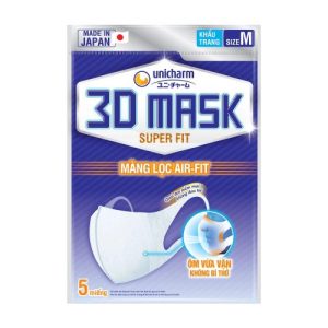 Khẩu trang siêu thoáng khí Unicharm 3D Mask Super Fit (Gói 5 miếng)