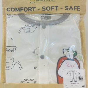 Uala Rogo-Bộ Body dài Bamboo phối họa tiết- Trắng viền xám