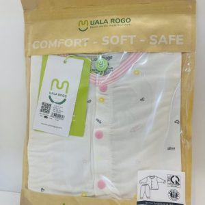 Uala Rogo- Bộ dài tay cài giữa họa tiết- Trắng Viền Hồng