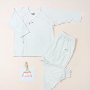 Bộ quần áo dài sơ sinh nút lệch Bonchi Trắng- Newborn