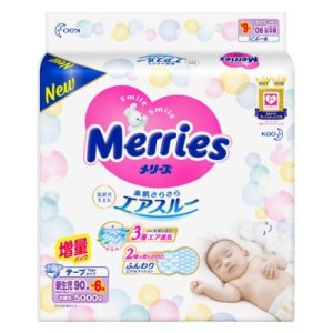 Bỉm – Tã dán Merries cộng miếng size NB 90 + 6 miếng (Dưới 5kg)