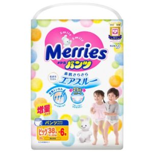Bỉm – Tã quần Merries cộng miếng size XL 38 + 6 miếng (12 – 22kg)